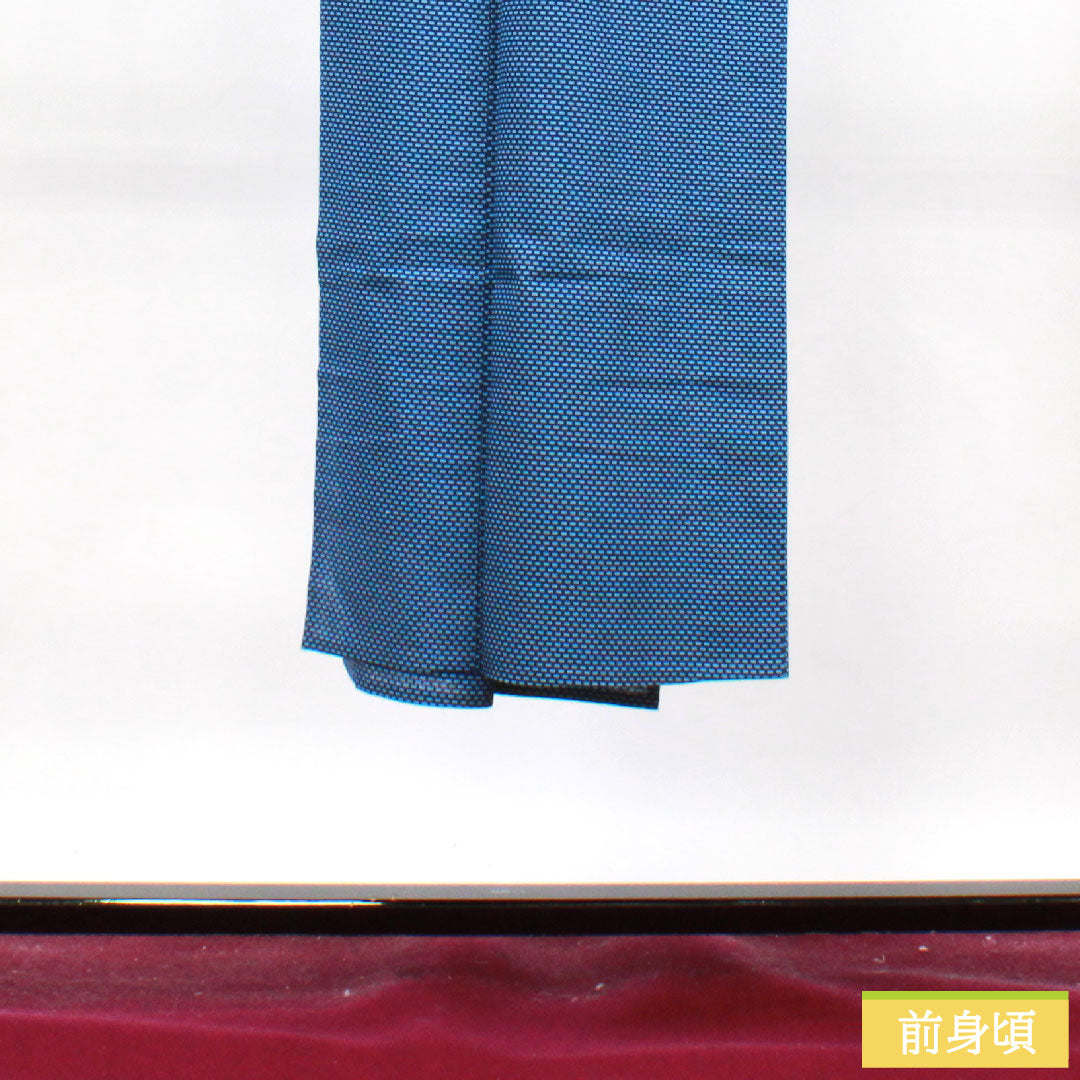 メンズ浴衣 木綿 身丈136.5cm 裄丈65.5cm Sランク 単衣 青系 縹色(はなだいろ) 幾何学模様 1118004992317