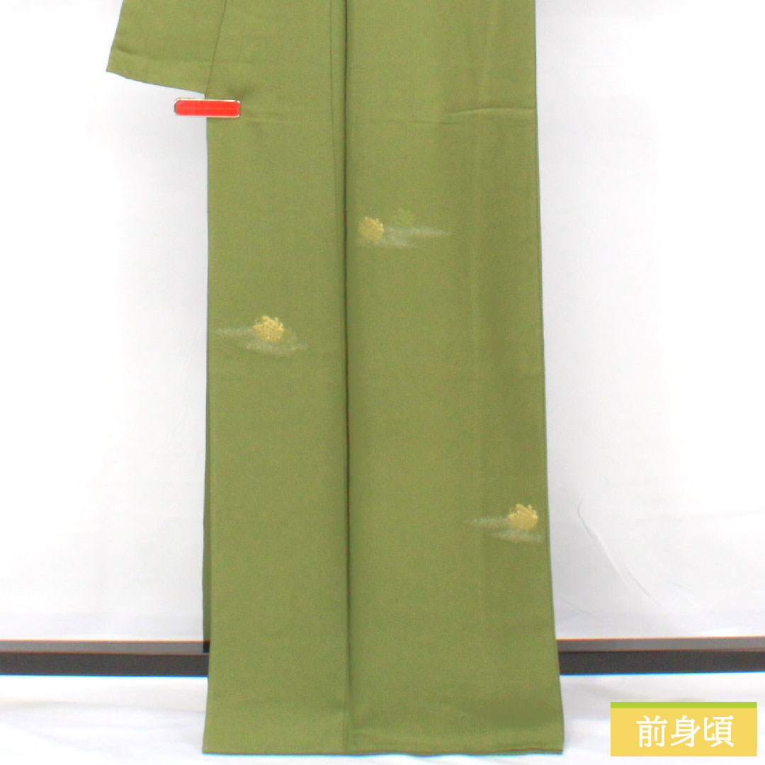 Plain color, pure silk, length 164.5cm, sleeve length 65cm, green robe embroidery, one crest, swallowtail butterfly, lined, S rank, green, 1114002012419
