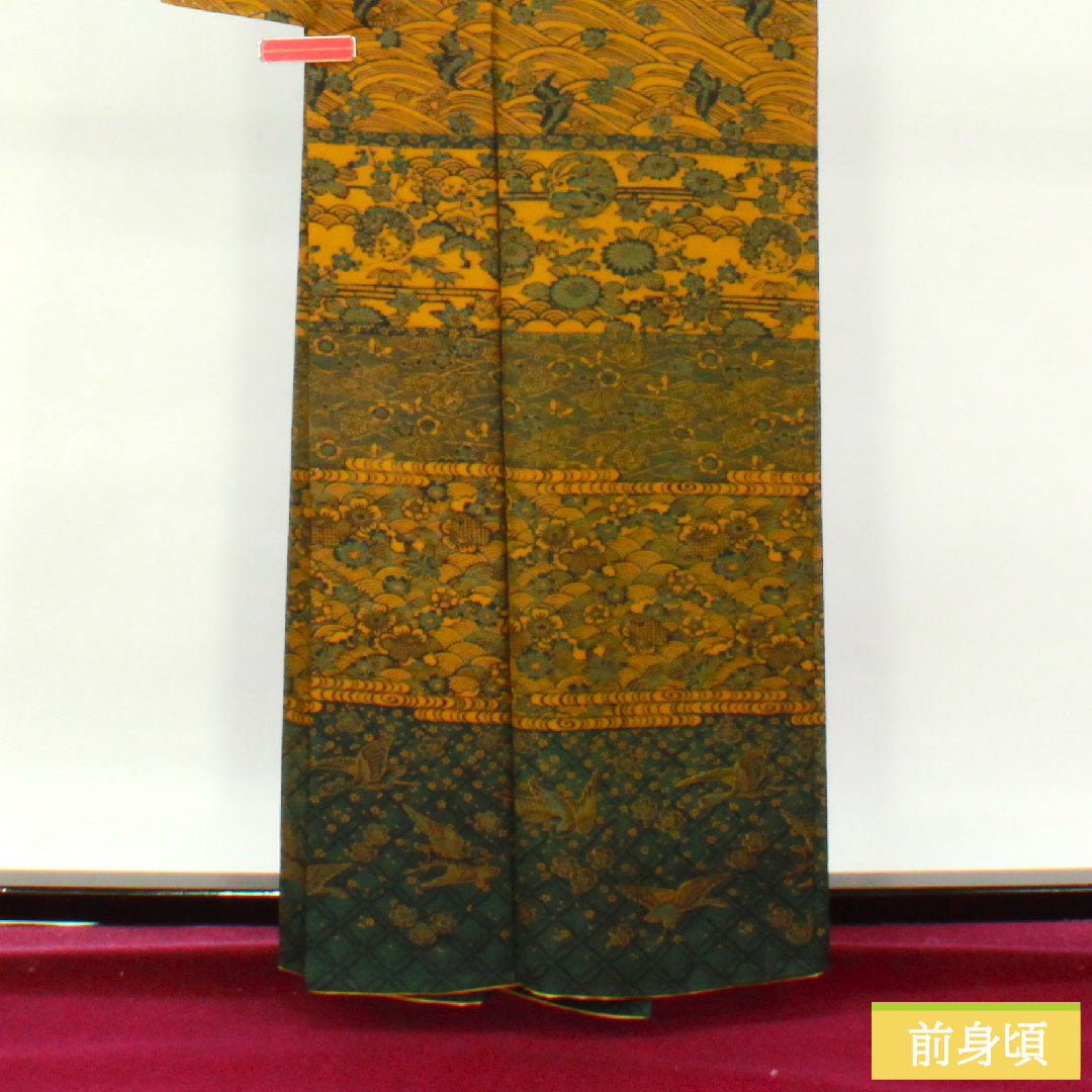 Small pattern, pure silk, length 161.5cm, sleeve length 65cm, lined, yellow oak color, stencil dyeing, auspicious motif, S rank, yellow, 1115004192423