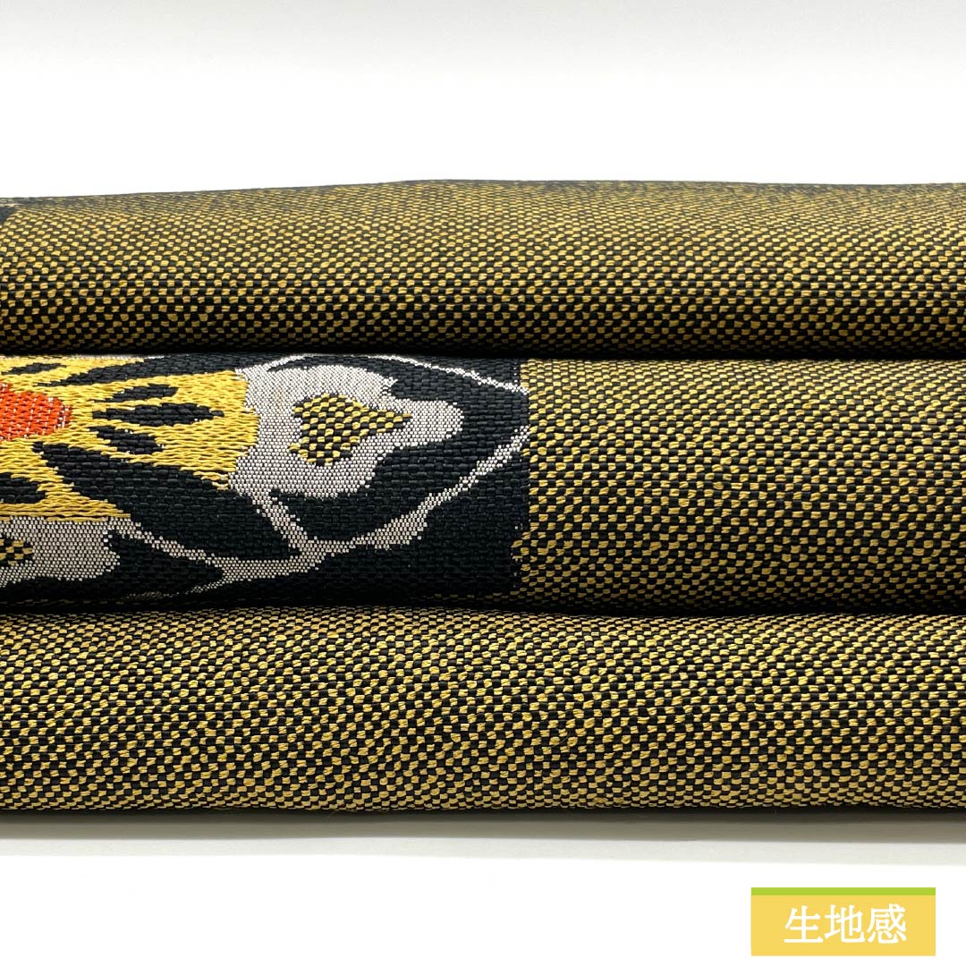 Nagoya Obi, Cotton, S-Rank, Gold, Abstract Flower Diamond Pattern, Length 332cm, Six-Ply, Casual, Yellow, Item Number 1124009092323, Nagoya Style