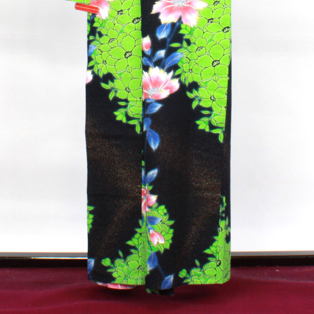 Yukata, floral pattern, cotton, S rank, single layer, length 159.5cm, sleeve length 65cm, black, 1118003332310