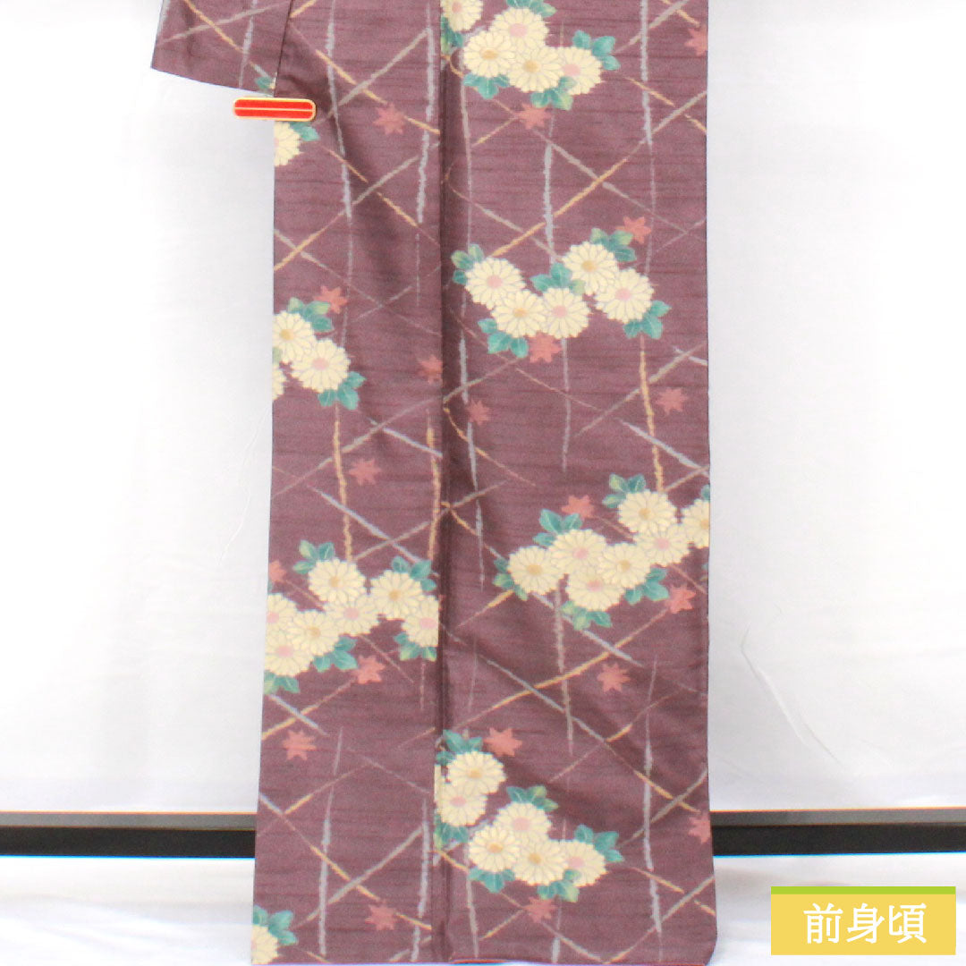 Small pattern, polyester, length 167.5cm, sleeve length 67cm, lined, poppy purple, washable kimono, chrysanthemum, S rank, purple, 1115004592520