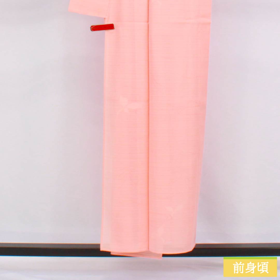 Summer pure silk komon kimono, length 154cm, sleeve length 63cm, pale crimson red (usubeniakairo), crested ro (ro) fabric with a plant and tree pattern, S rank, pink, product number 1132002852213