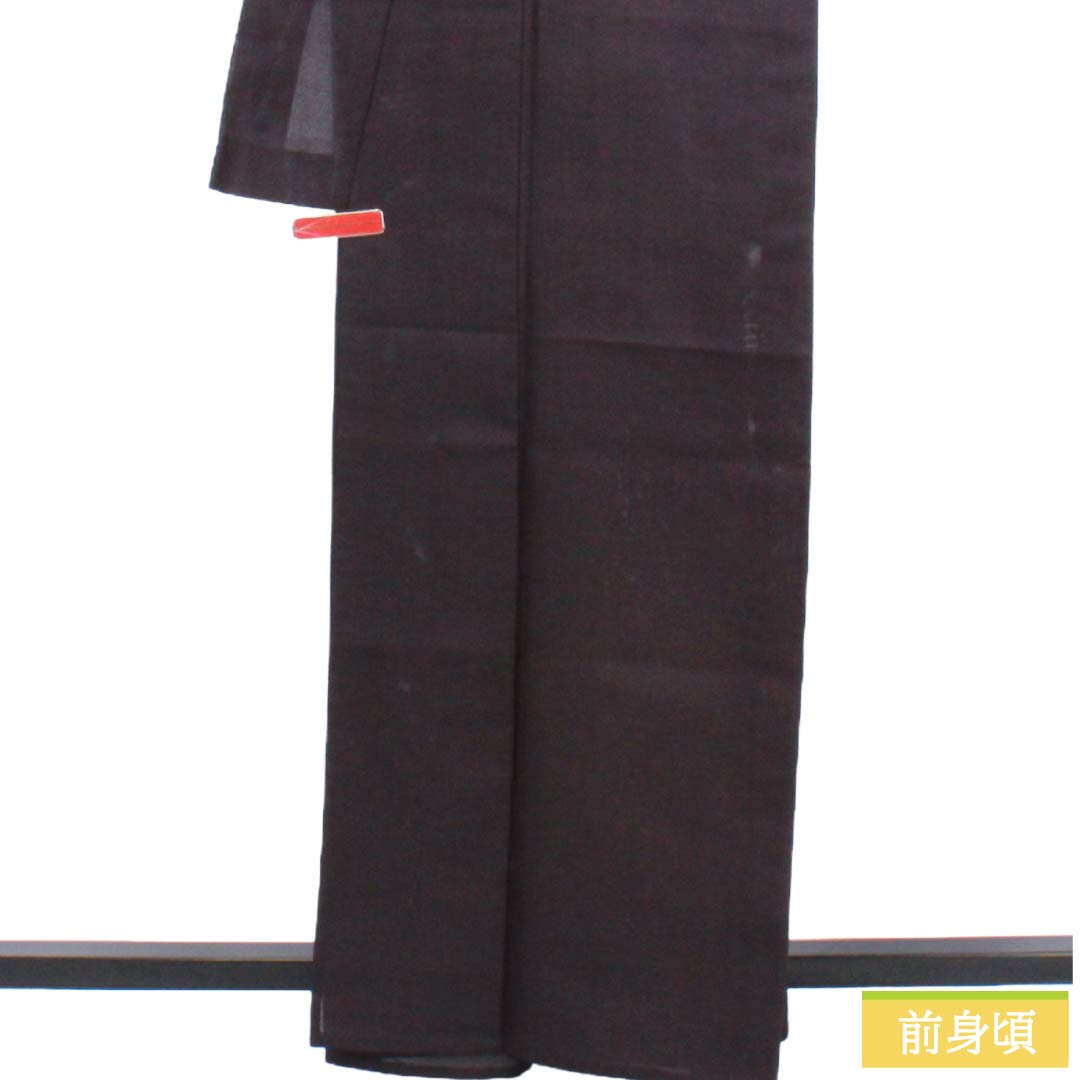夏物 ウール 色無地 Sランク 身丈163cm 裄丈63.5cm サマーウール 褐色(かちいろ) 露芝 紗 紫系 1132004552420