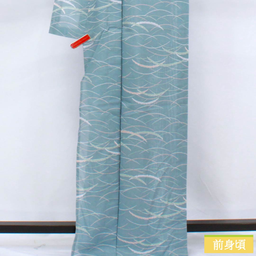 Summer kimono, polyester, small pattern, length 166cm, sleeve length 66cm, Oborohana (Oborohana) color, dew grass, washable, silk pongee, S rank, light blue, product number 1132002492524