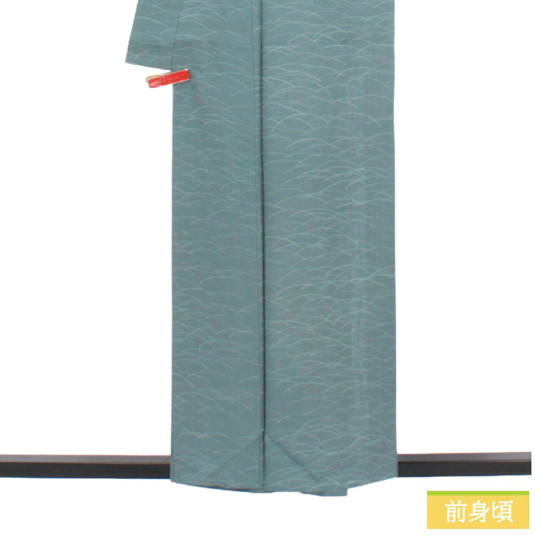夏物 正絹 小紋 Aランク 身丈157cm 裄丈62cm 浅葱鼠色(あさぎねずいろ) 露芝 絽 緑系 1132004713319