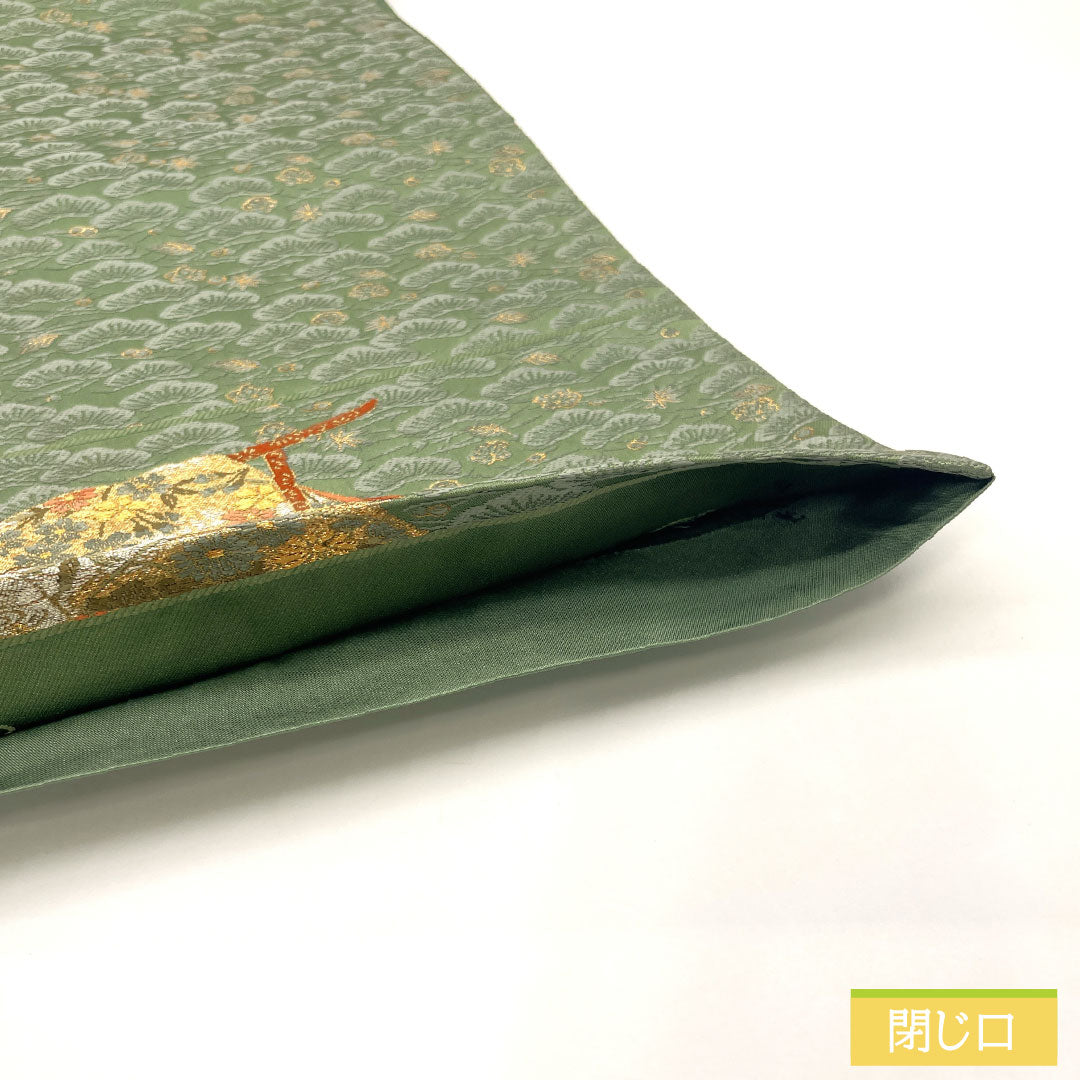 Fukuro Obi (formal silk belt), Grade A, Kanosachi Nishijin-ori Who-is-sleeve Pine Gathering. Obi length 438cm. Partial design. Semi-formal. Green family. 1123017453319