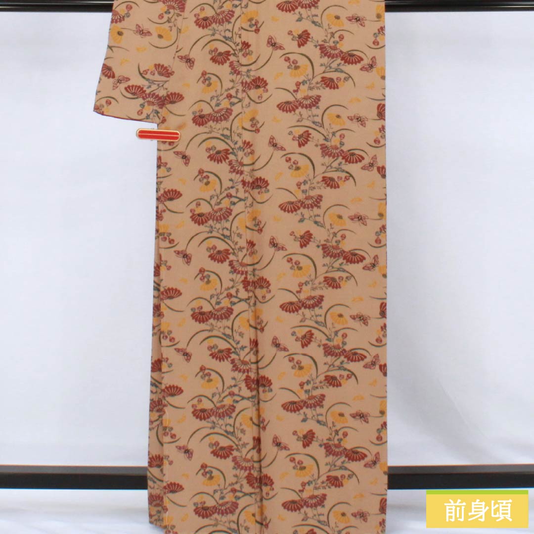 Komon (small pattern) kimono, pure silk, A-rank, length 164cm, sleeve length 65.5cm, lined, clove brown, stencil dyeing, plant dyeing, by Shozo, artist, beige, product number 1115007553425