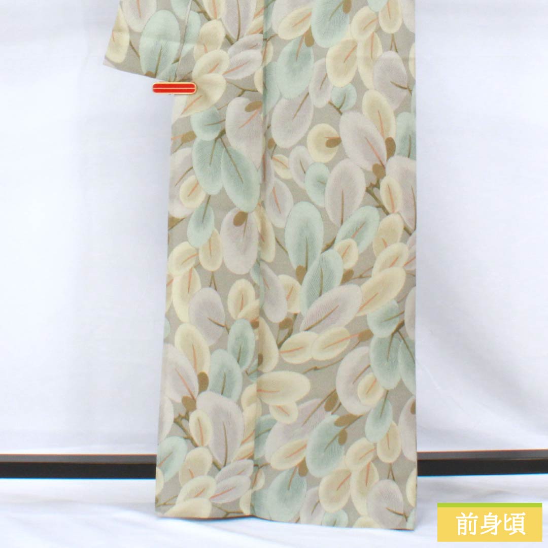 小紋 ポリエステル 身丈166cm 裄丈66cm 単衣 消炭鼠色(けしずみねずみいろ) 洗える着物 抽象柄 Aランク グレー系 1115005113522