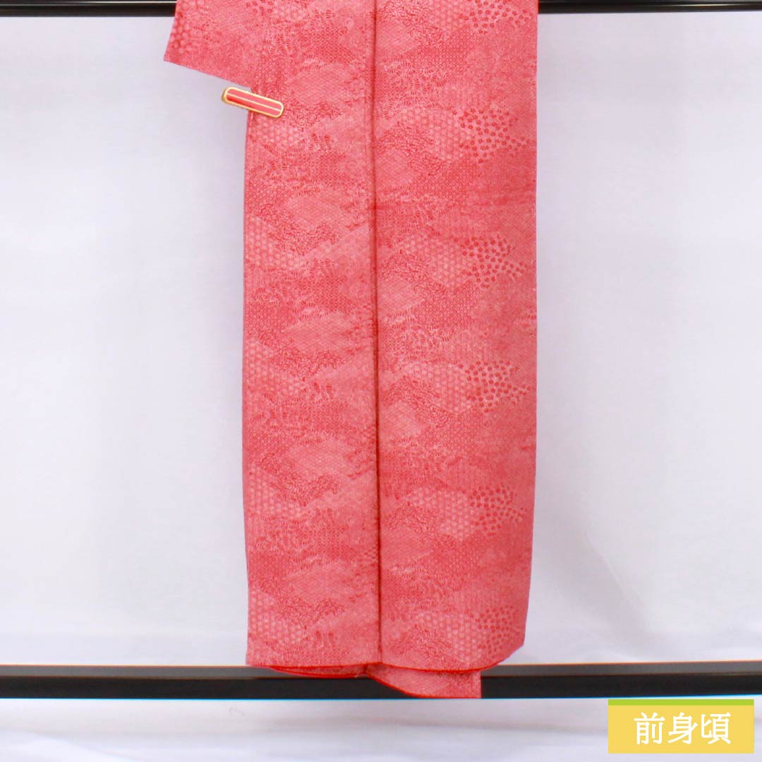 小紋 正絹 Aランク 身丈149.5cm 裄丈60cm 袷 柘榴色(ざくろいろ) 江戸小紋 裂取り 赤系 1115006943112