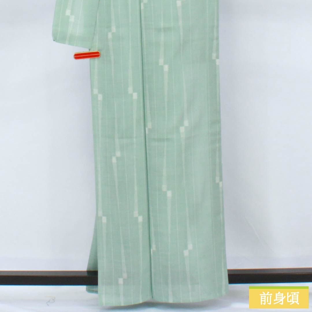Summer kimono, polyester, small pattern, length 163cm, sleeve length 65cm, light blue (usumizuiro) striped, washable, gauze, S rank, green, 1132002662419