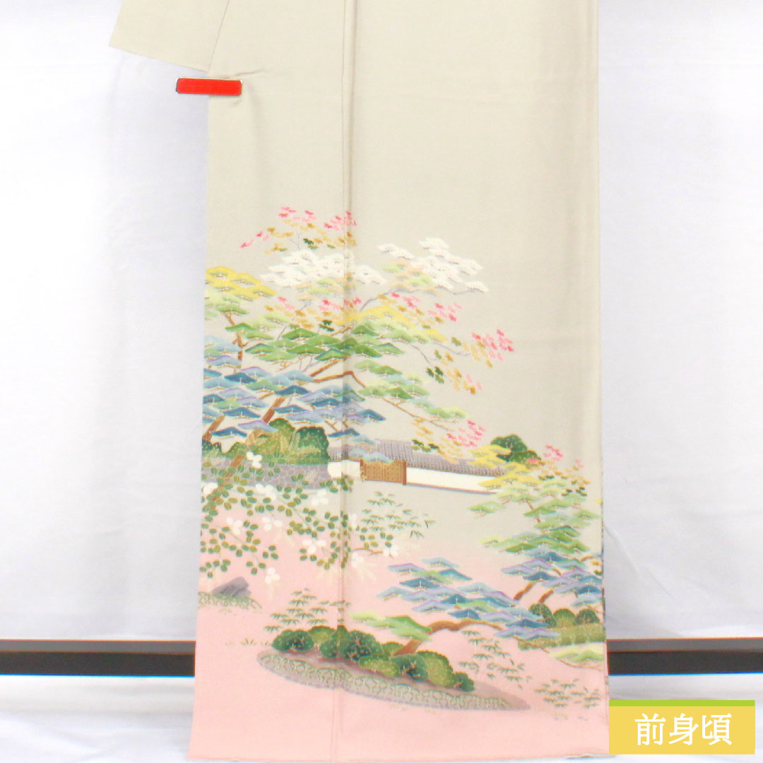 色留袖 正絹 身丈166cm 裄丈68cm 袷 卯の花色(うのはないろ) 京加賀友禅 一つ紋 違い鷹の羽 パールトーン加工 しつけ糸付き 未使用品 Sランク グレー系 1111001662522
