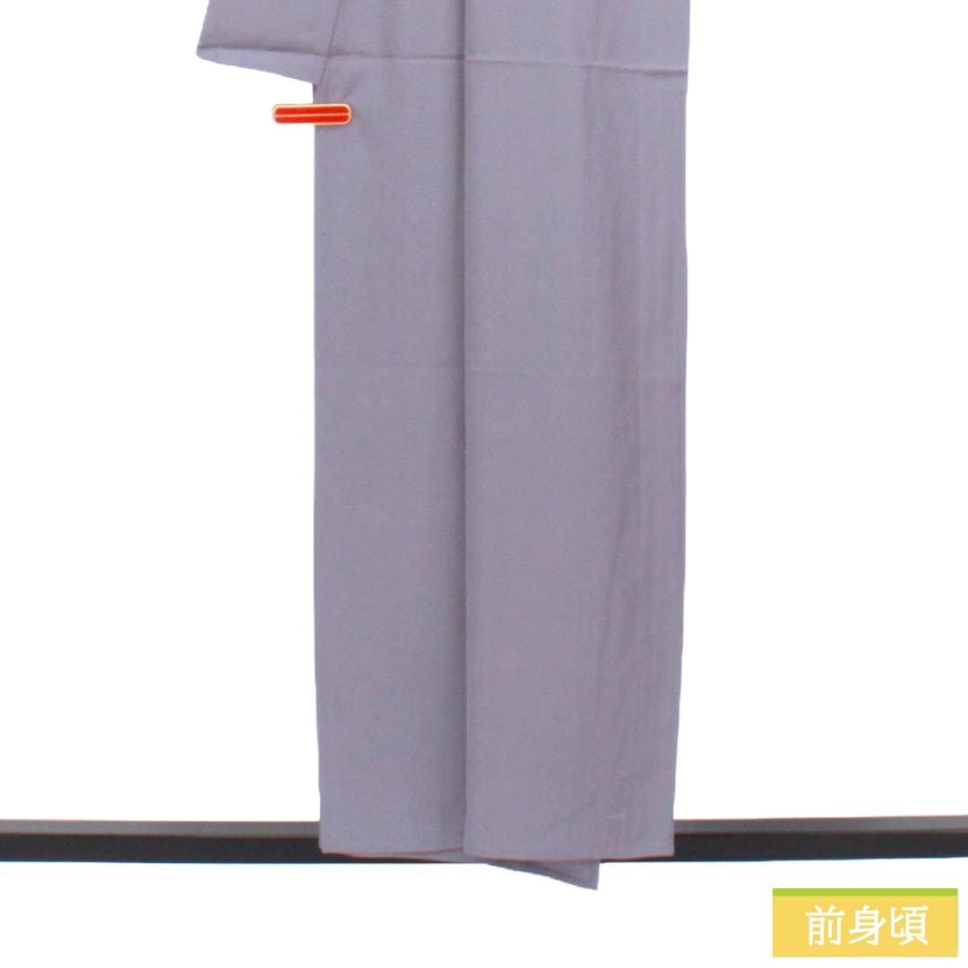 夏物 正絹 色無地 Aランク 身丈154.5cm 裄丈63cm 灰紫色(はいむらさきいろ) 丸に中陰剣花菱 一つ紋 絽 紫系 1132003713220