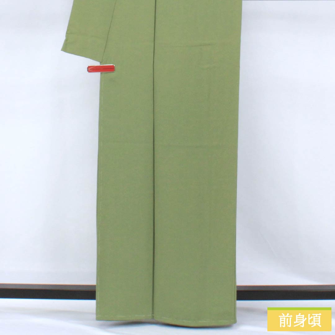 色無地 正絹 Sランク 身丈164cm 裄丈64cm 山鳩色(やまばといろ) 素無地 本場奄美大島泥染 変り三越ちりめん 袷 緑系 1114002592419