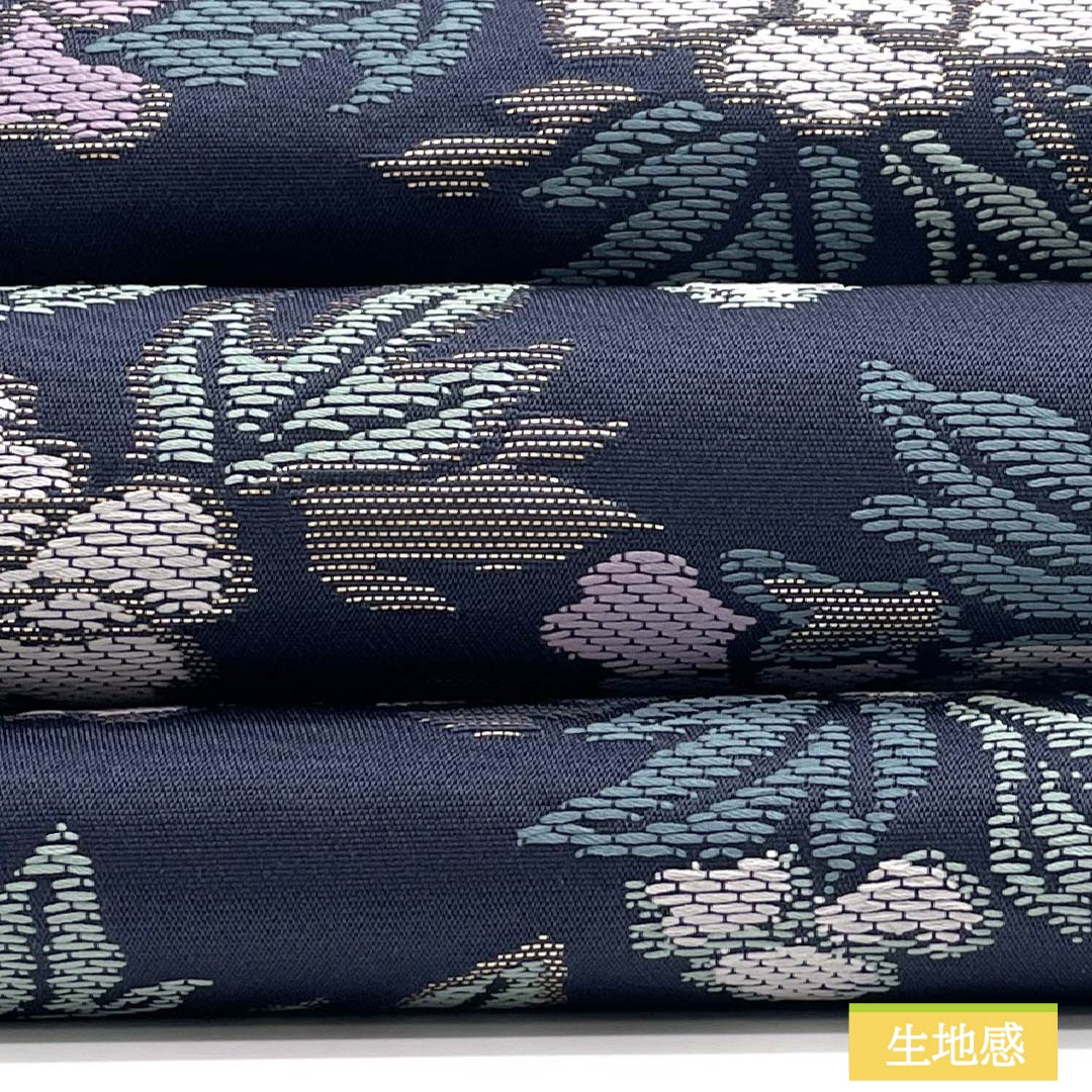 Nagoya Obi (Kyoto Fukuro Obi) Polyester S-Rank Dark Navy (Nukon-iro) by Kawashima Orimono, Peony Design, Length 380cm, Six-Ply, Casual, Navy Blue, Product Number 1124010892418, Open-Leg Style