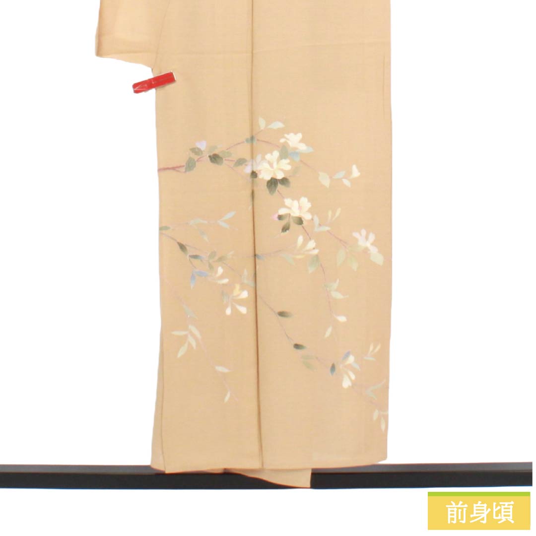 夏物 正絹 付下げ Sランク 身丈150.5cm 裄丈62cm 丁子色(ちょうじいろ) 南克治 加賀友禅 一つ紋 絽 ベージュ系 1132005062125