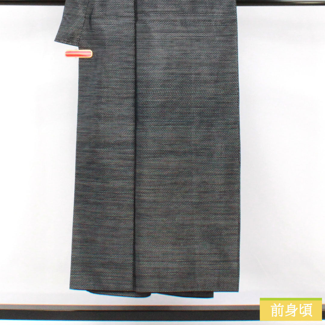 Men's Pure Silk A-Rank Oshima Tsumugi Kimono, Length 147cm, Sleeve Length 68cm, Double Kasuri Pattern, with Haori Cord, Navy Blue, Item Number 1119001603418