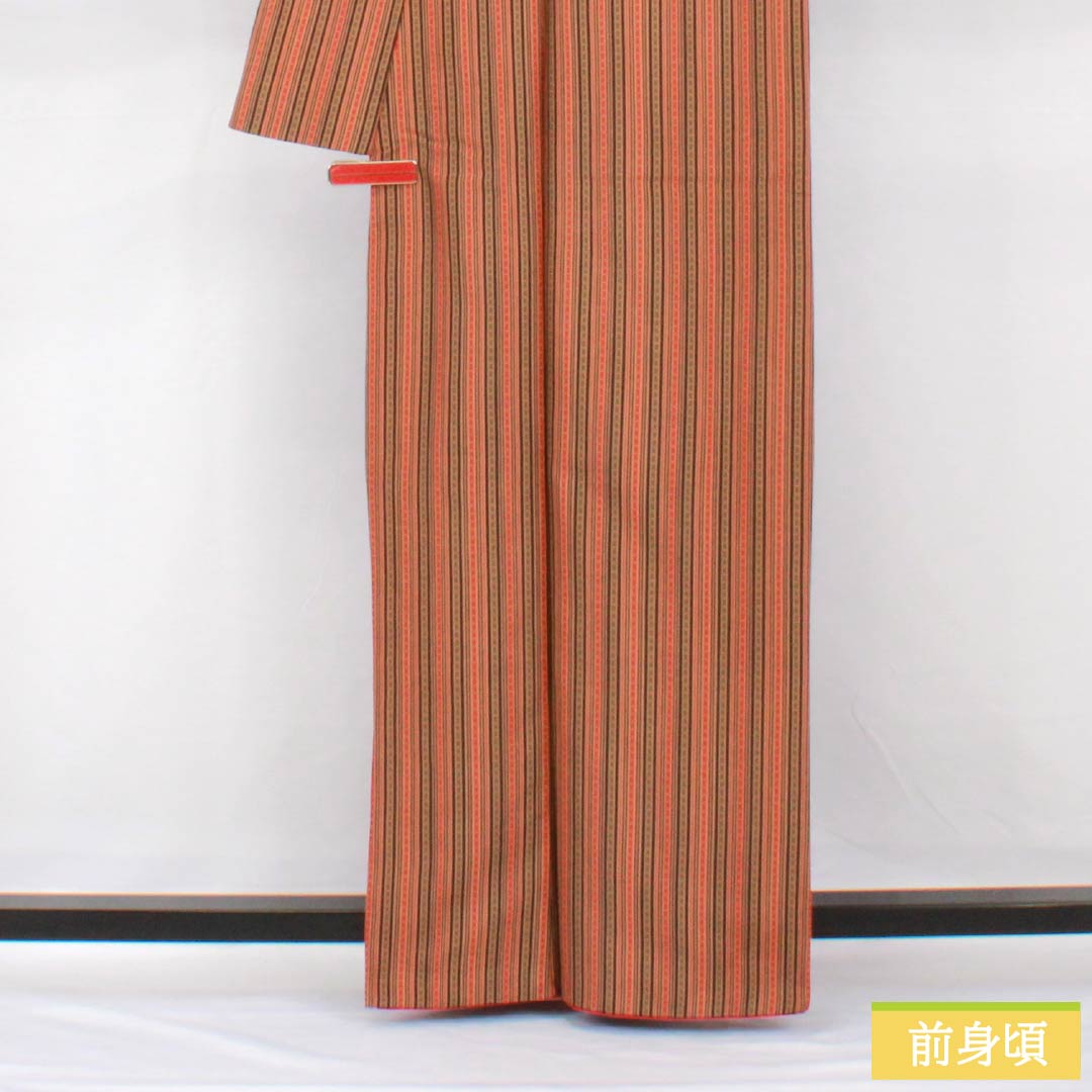 Small pattern, polyester, length 162.5cm, sleeve length 65.5cm, lined, striped, washable kimono, S rank, beige, 1115005502425