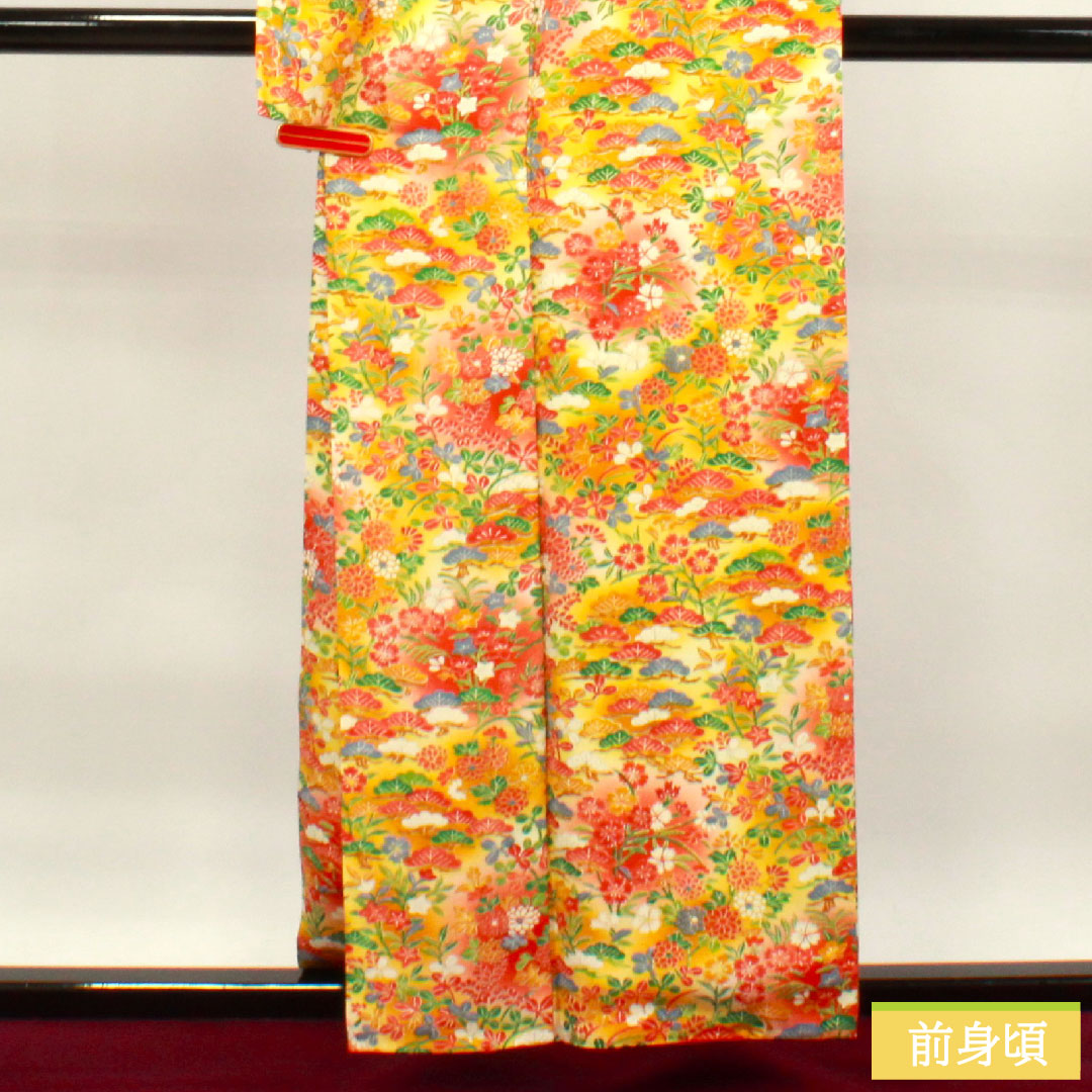 小紋 正絹 身丈158.5cm 裄丈64cm 袷 草花模様 Sランク グラデーション系 1115003812399