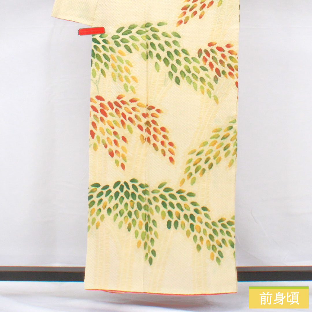 Homongi, pure silk, lined, length 160.5cm, sleeve length 64.5cm, pale yellow, all-dyed, abstract pattern, S rank, yellow, 1112005552423