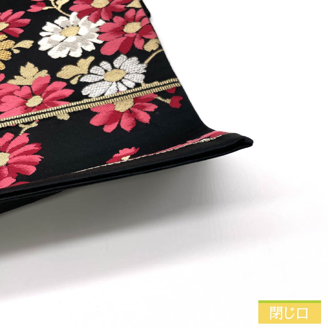 Formal black silk obi for furisode (long-sleeved kimono), floral pattern, 410cm long, S rank, six-fold hem, 1123014102310