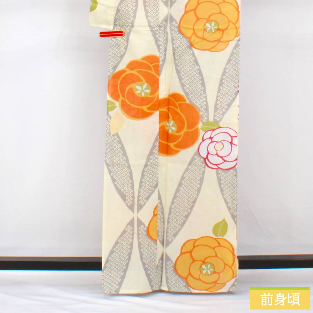 Yukata Cotton Length 165cm Sleeve length 66cm New rank Single layer Cream color Geou-iro (fang yellow) Brand new unused item Flower 1118005561515