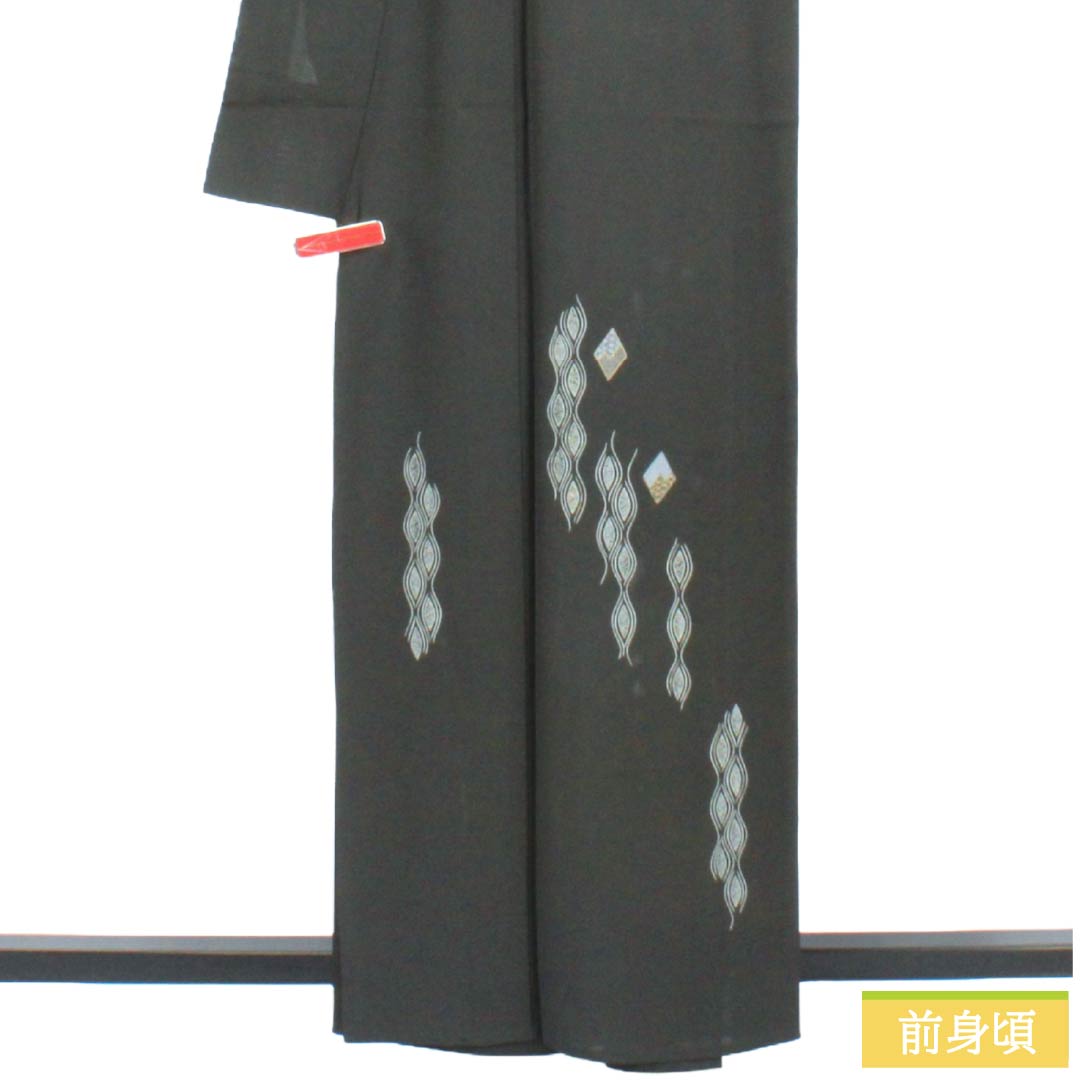 夏物 正絹 付下げ Sランク 身丈162cm 裄丈66cm 具墨色(ぐずみいろ) 型染 蘇州刺繡 抽象模様 絽 グレー系 1132005092422