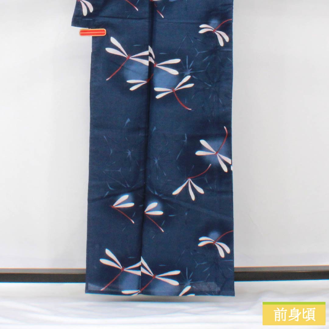 浴衣 木綿 身丈162cm 裄丈65.5cm Sランク 単衣 紺系 紺色(こんいろ) トンボ ラビッサンルーチェ 1118006022418