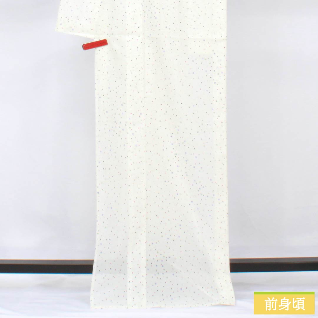 Summer kimono, polyester, small pattern, length 168cm, sleeve length 66cm, dot pattern, washable kimono, silk, A rank, white, 1132002263511