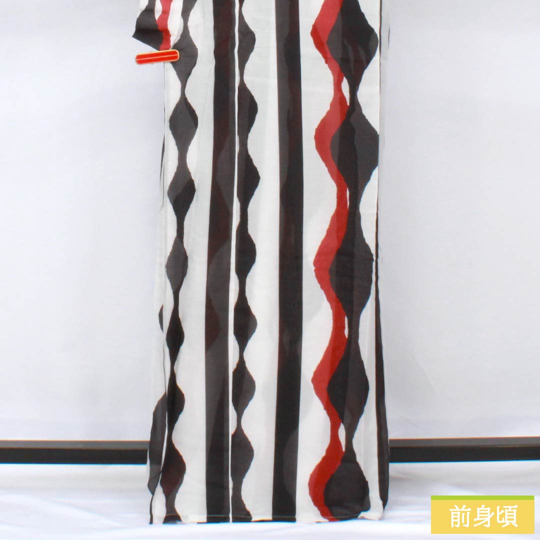 (Brand new, unused) Yukata (single-layer kimono) Polyester, Length 166cm, Sleeve Length 65cm, New Rank, White, Geometric Pattern, Tatewaku Pattern, Warp Stripes, Product Number: 1118005721511