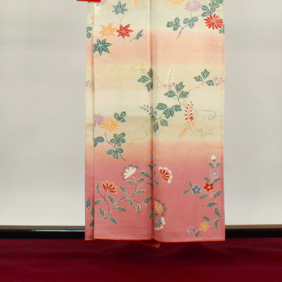 訪問着 正絹 袷 身丈155cm 裄丈65cm 乳白色 紬地 京友禅 草花模様 Sランク クリーム系 1112003082315