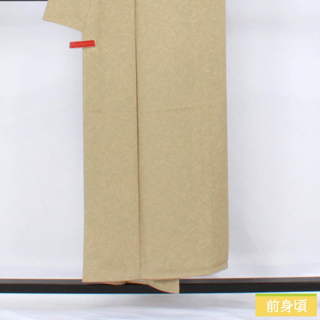 小紋 正絹 身丈150cm 裄丈64.5cm 袷 茅色(かやいろ) 墨流し染 しつけ糸付き Sランク ベージュ系 1115006292125