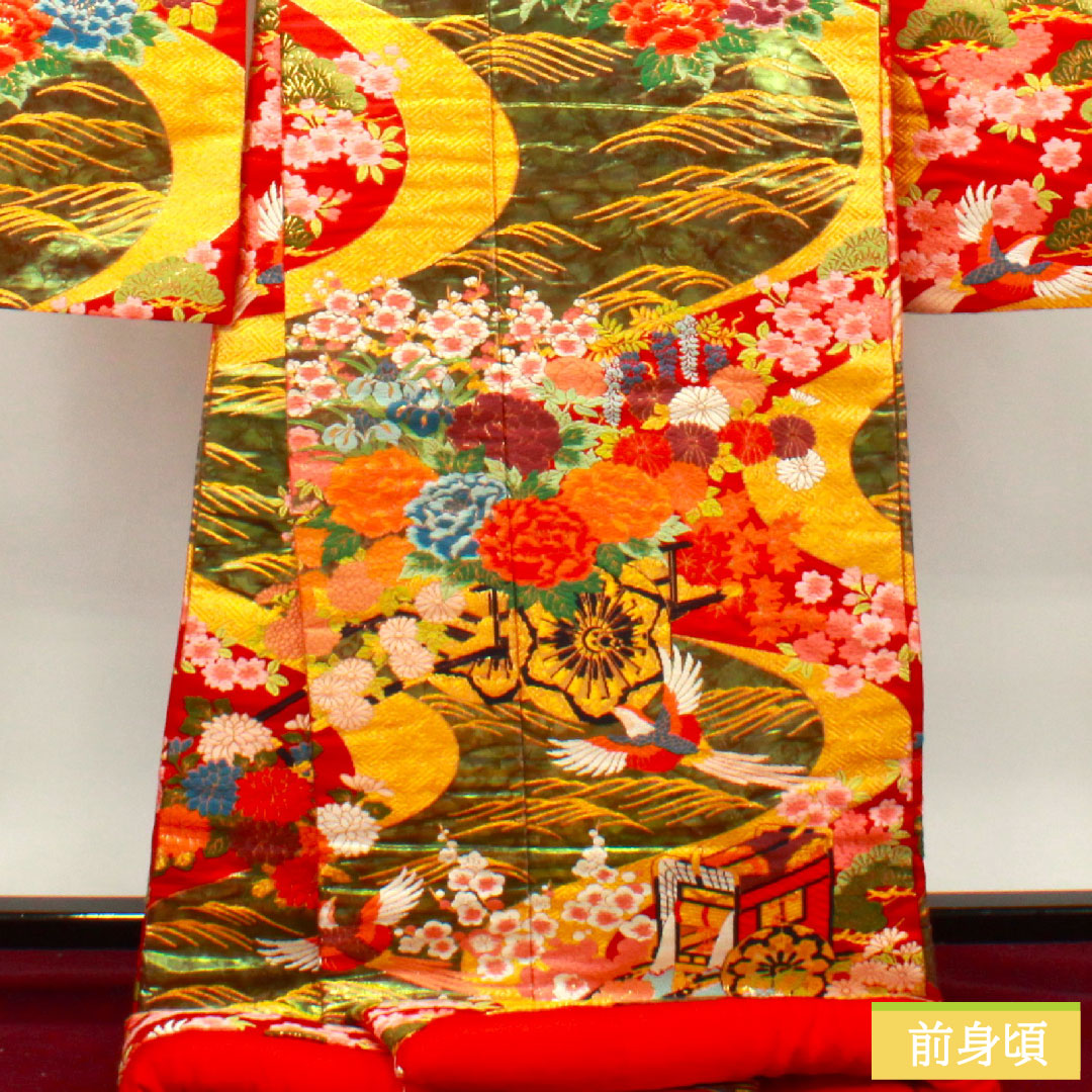 色打掛 正絹 身丈192cm 裄丈65cm 唐織 花車 草花模様 Sランク 袷 グラデーション系 1110000752999
