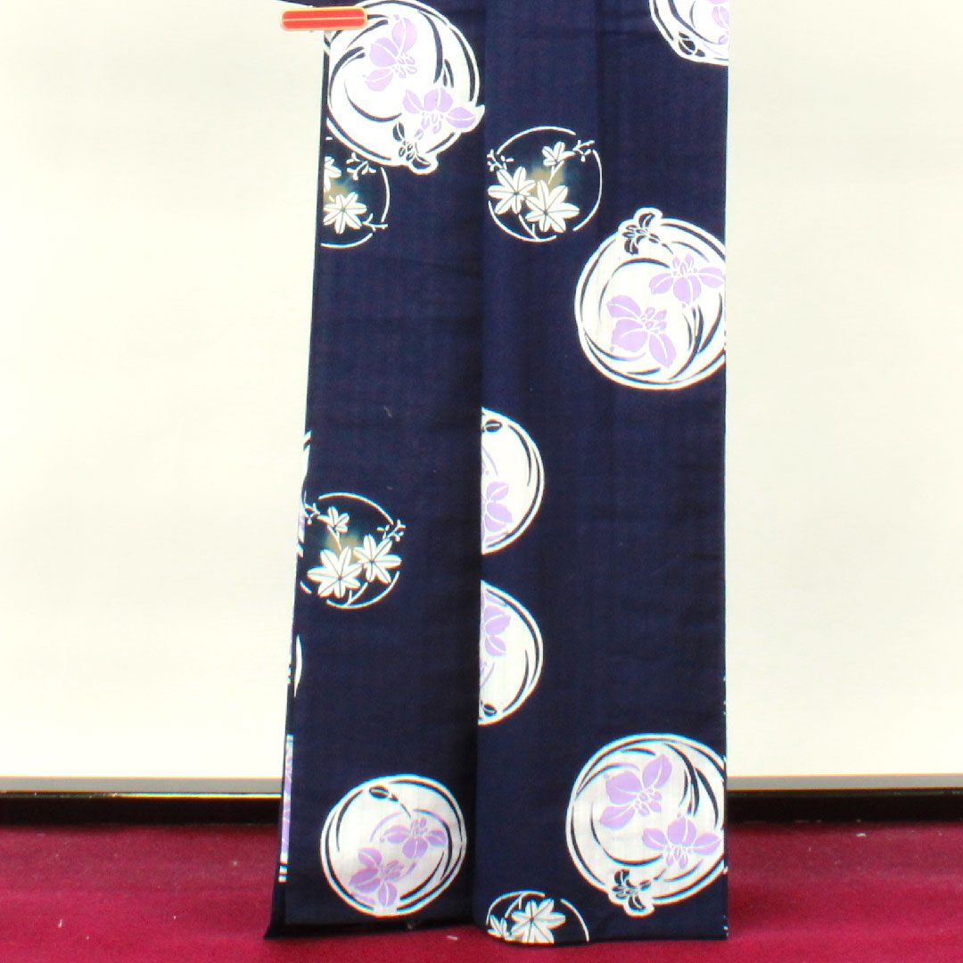 Yukata with basting thread, unused, dark blue, iris, cotton, S rank, single layer, length 166cm, sleeve length 67.5cm, navy blue, 1118002822518