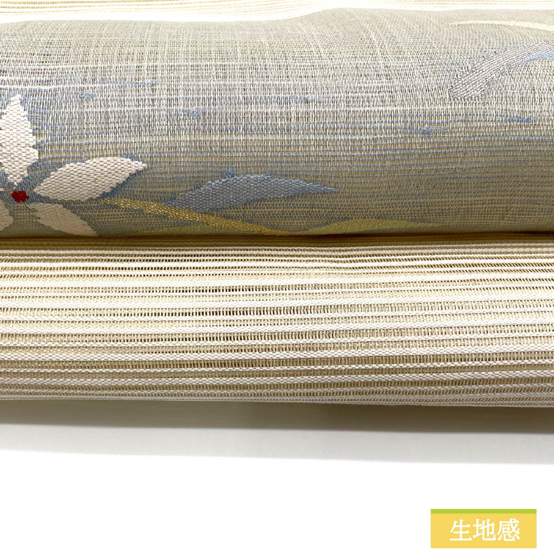 Nagoya Obi, Pure Silk, Off-White, Summer Obi, Sukui Weave, Floral Pattern, S-Rank, Pointed Pattern, Semi-Formal, Cream, Item Number: 1124008712315, Pine Needle Pattern
