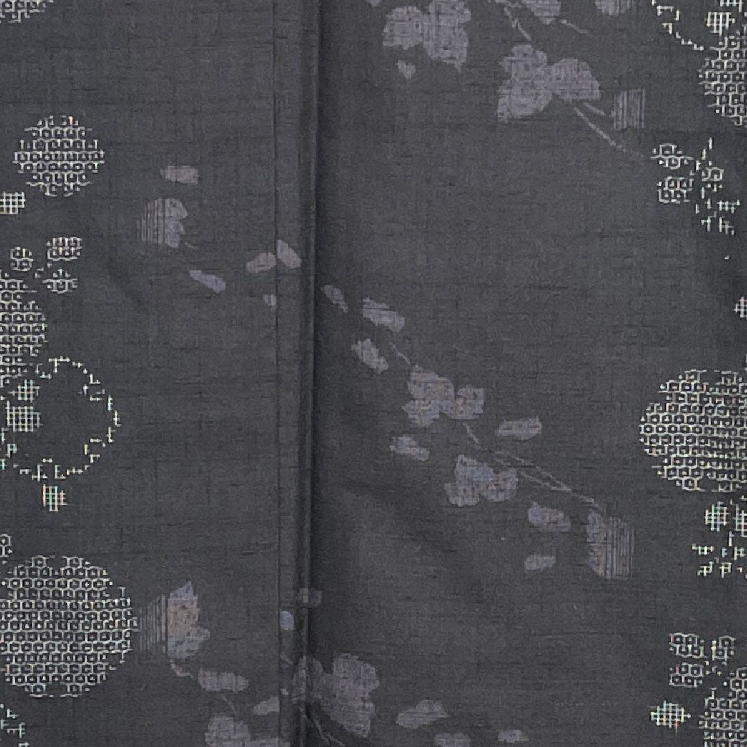 Yuki Tsumugi Length 156cm Sleeve length 65.5cm Snowflake Ivy Pure silk S rank Awase Black 1116002032310