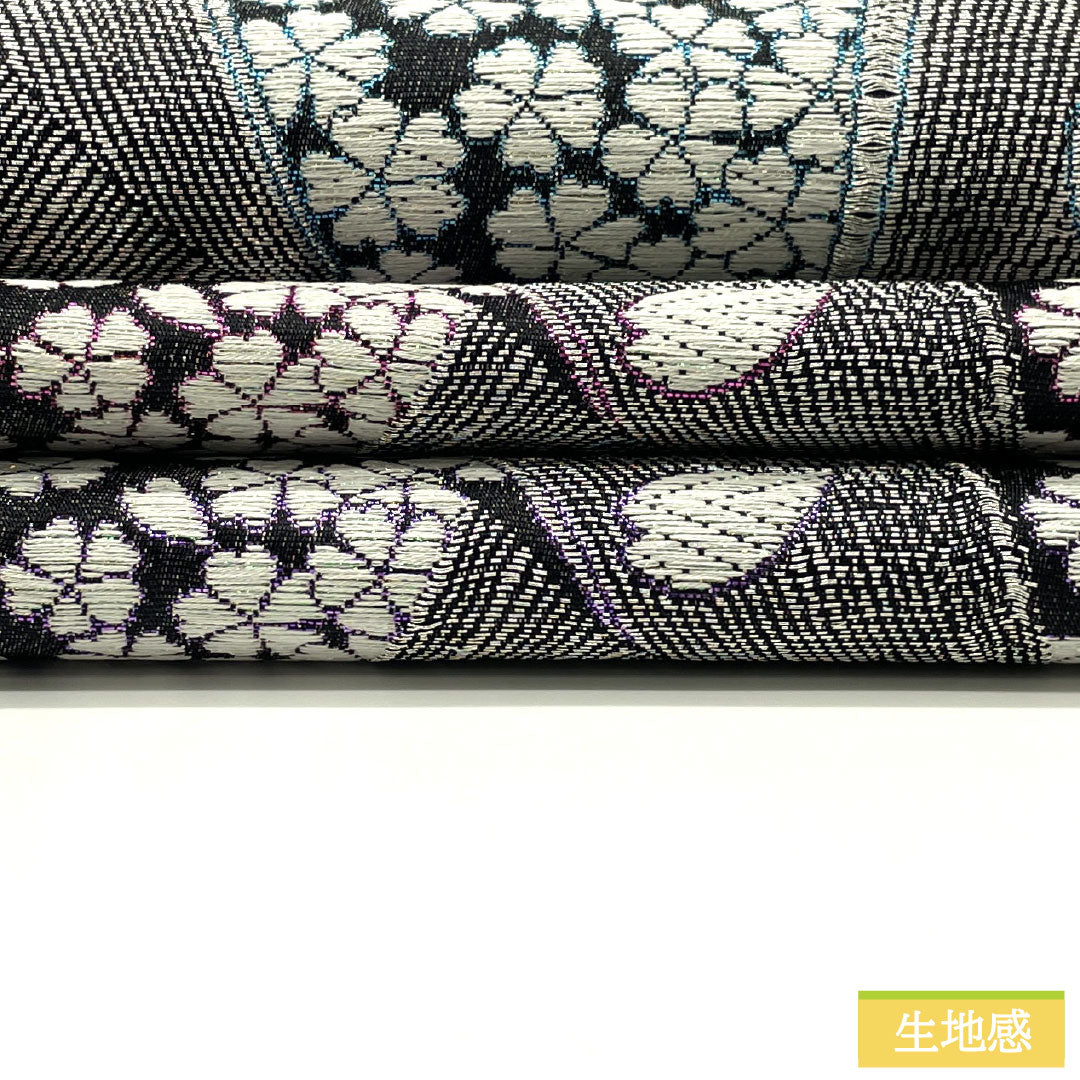 Nishijin-ori Silk Fukuro Obi (Sleeve Belt), S-Rank, Cherry Blossom Design, Formal, Black, 466cm Long, Six-Ply, Suitable for Long-Sleeved Kimono (Furisode). Product Number: 1123016292410