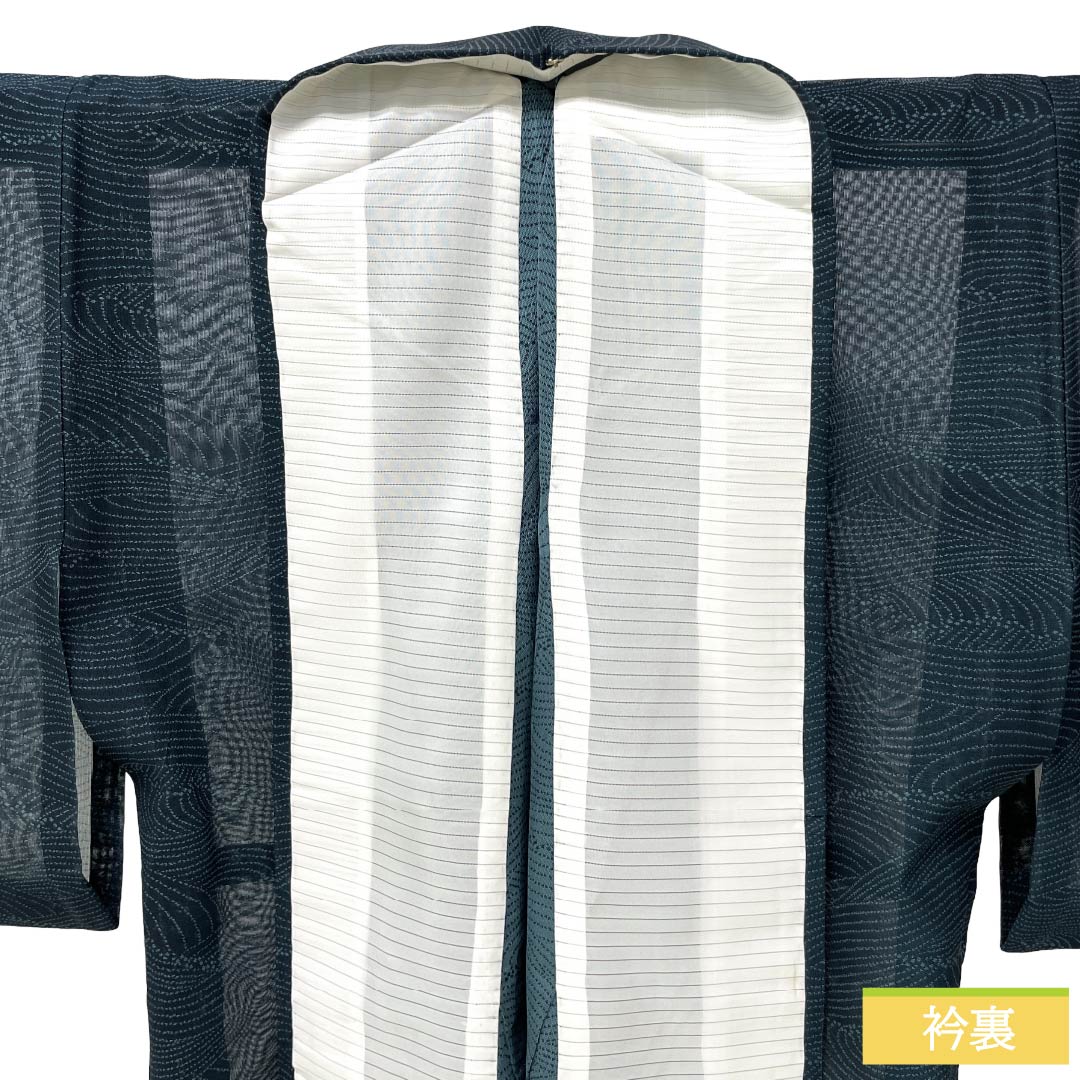 夏物 正絹 お召 Aランク 身丈155.5cm 裄丈65cm 抽象模様 紗 黒系 1132004643310