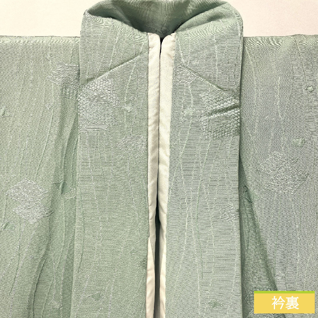 色無地 正絹 身丈154cm 裄丈62cm 薄水色(うすみずいろ) 綸子 袷 Aランク 緑系 1114002093219