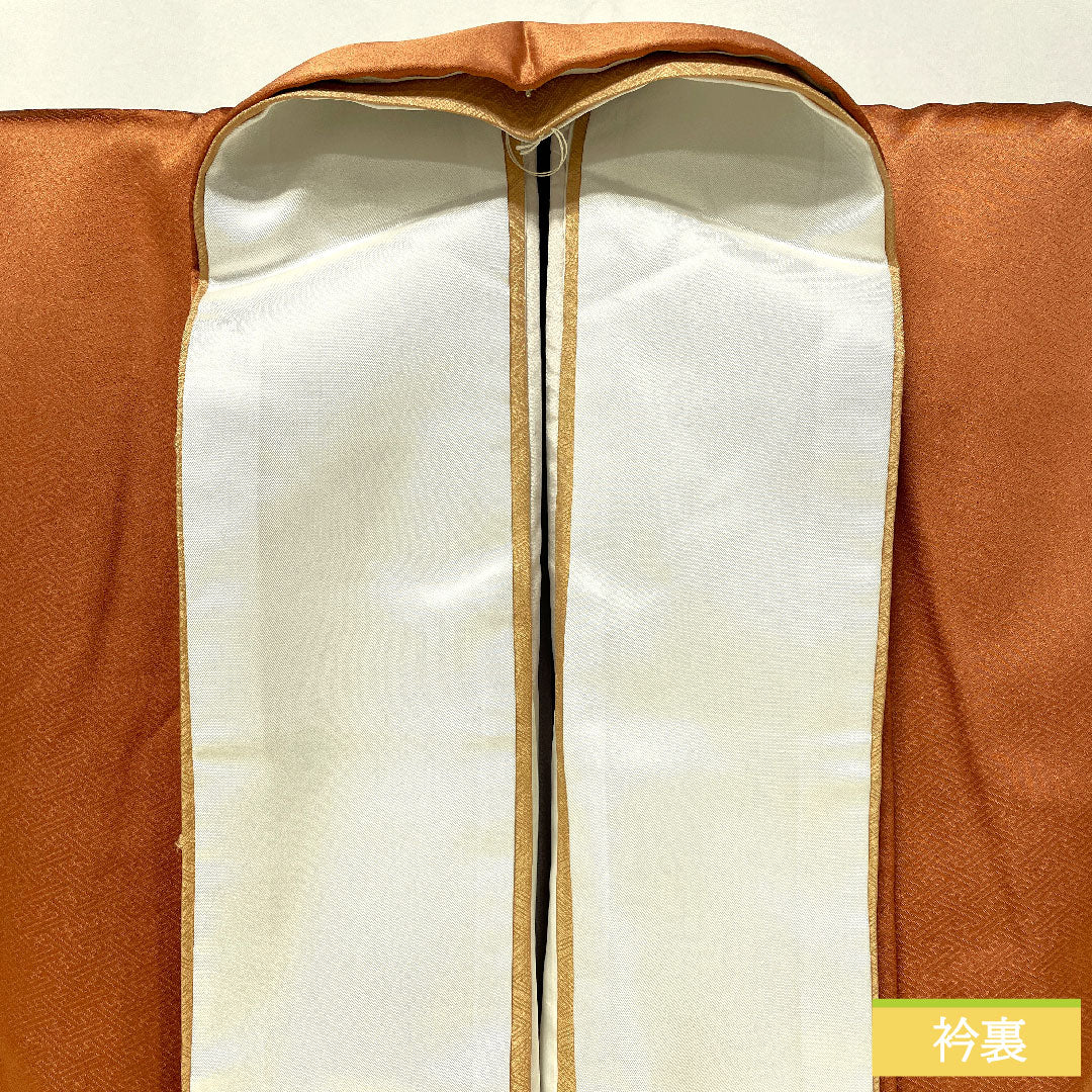 Colored Tomesode, pure silk, length 157cm, sleeve length 63cm, lined, coral color, Kyoto Yuzen, cherry blossom, pine, bamboo, plum, one crest, star and plum blossom, layered collar, A rank, orange, 1111001513326