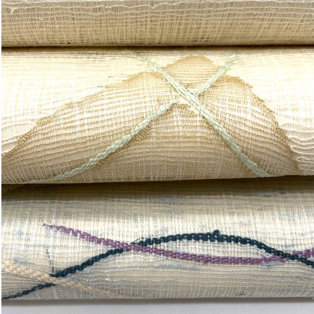 Fukuro Obi (sash) in off-white (kinari-iro) Summer obi with abstract pattern Length: 430cm Pure silk B rank Point pattern Casual Cream color 1123007484315