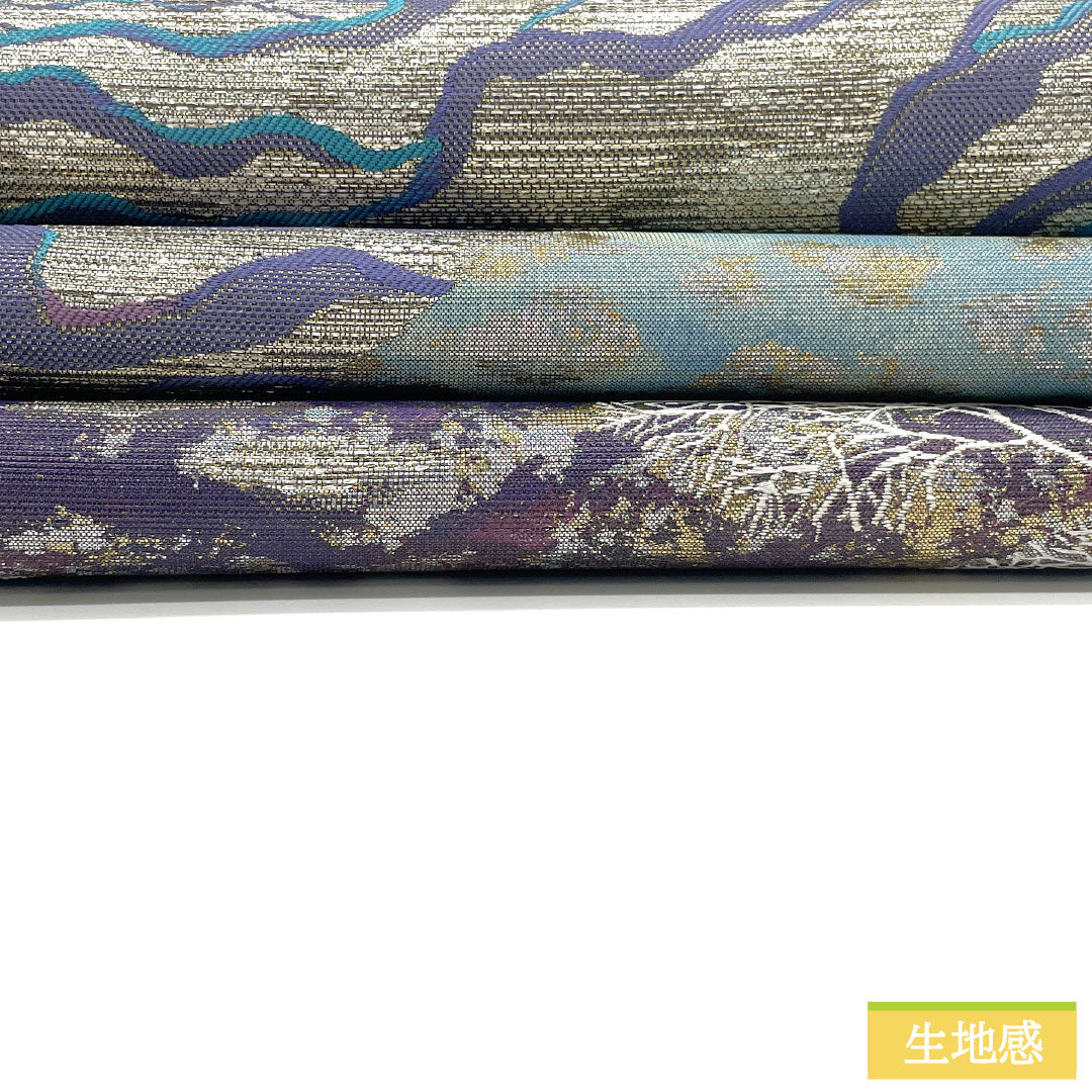 Fukuro Obi (Sash), Pure Silk, S-Rank, Nishijin Weave, with New Repelling Coating, Length 448cm, Pointed Pattern, Semi-Formal, Silver, Item Number 1123016442322
