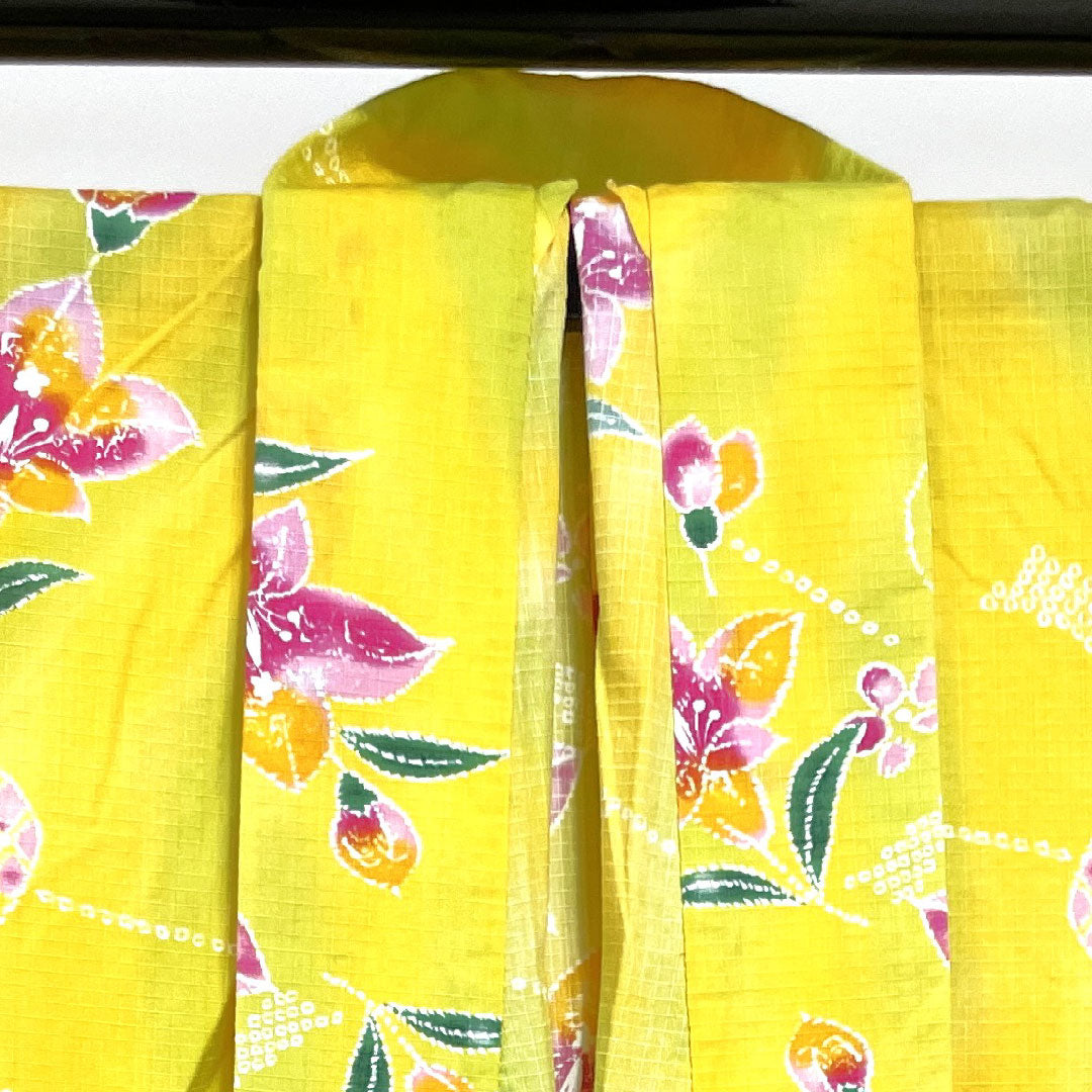 Yukata, Sunflower color, Wind chimes and flower pattern, Cotton, A rank, Single layer, Length 161.5cm, Sleeve length 69cm, Yellow, 1118001033423