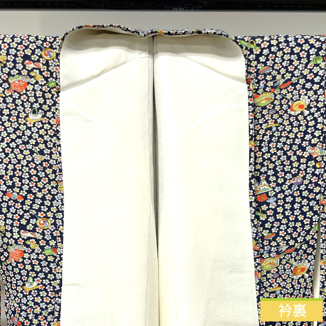 小紋 正絹 身丈152cm 裄丈60.5cm 袷 吉祥文様 しつけ糸付き 未使用品 Sランク 黒系 1115003822210