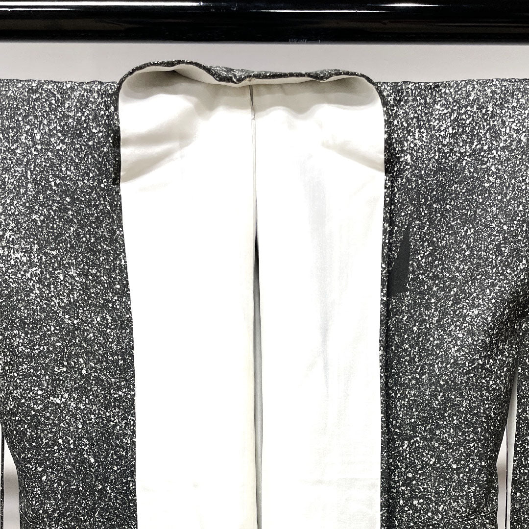 Homongi, lined, length 165cm, sleeve length 65cm, tataki-dyed, crane, Gosan-kiri, pure silk, S rank, black, 1112002592510
