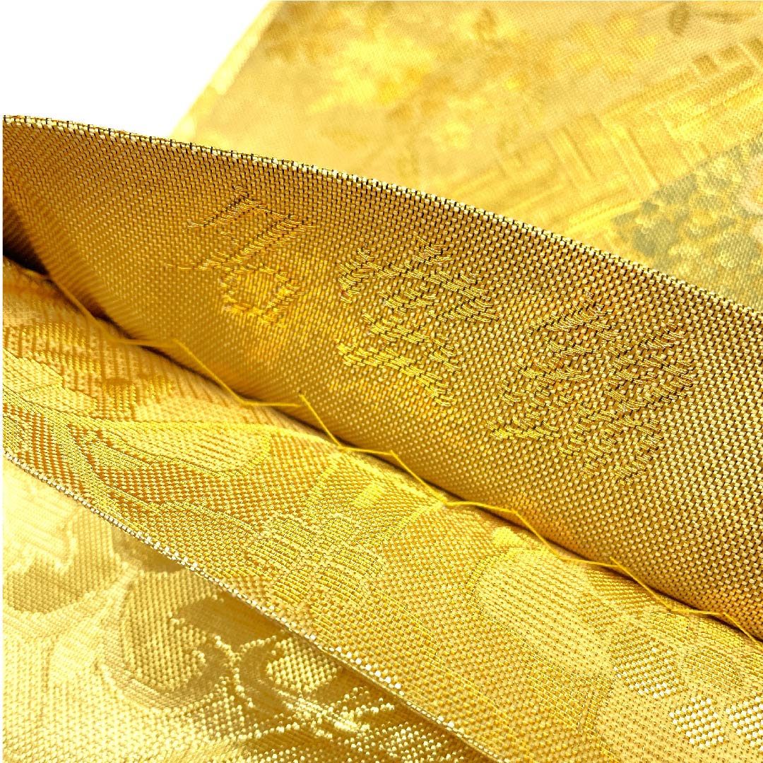 袋帯 金色 正倉院文様 宝相華 扇面 帯丈438cm 正絹 Aランク 六通 フォーマル 金系 1123002863321