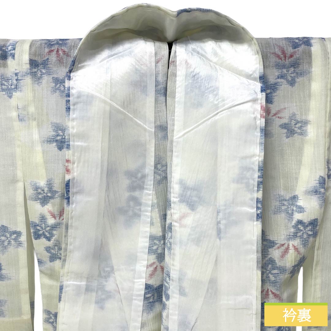 夏物 麻 紬 Sランク 身丈158.5cm 裄丈64cm 白百合色(しらゆりいろ) 夏上布 縮 花柄 紗 白系 1132003622311