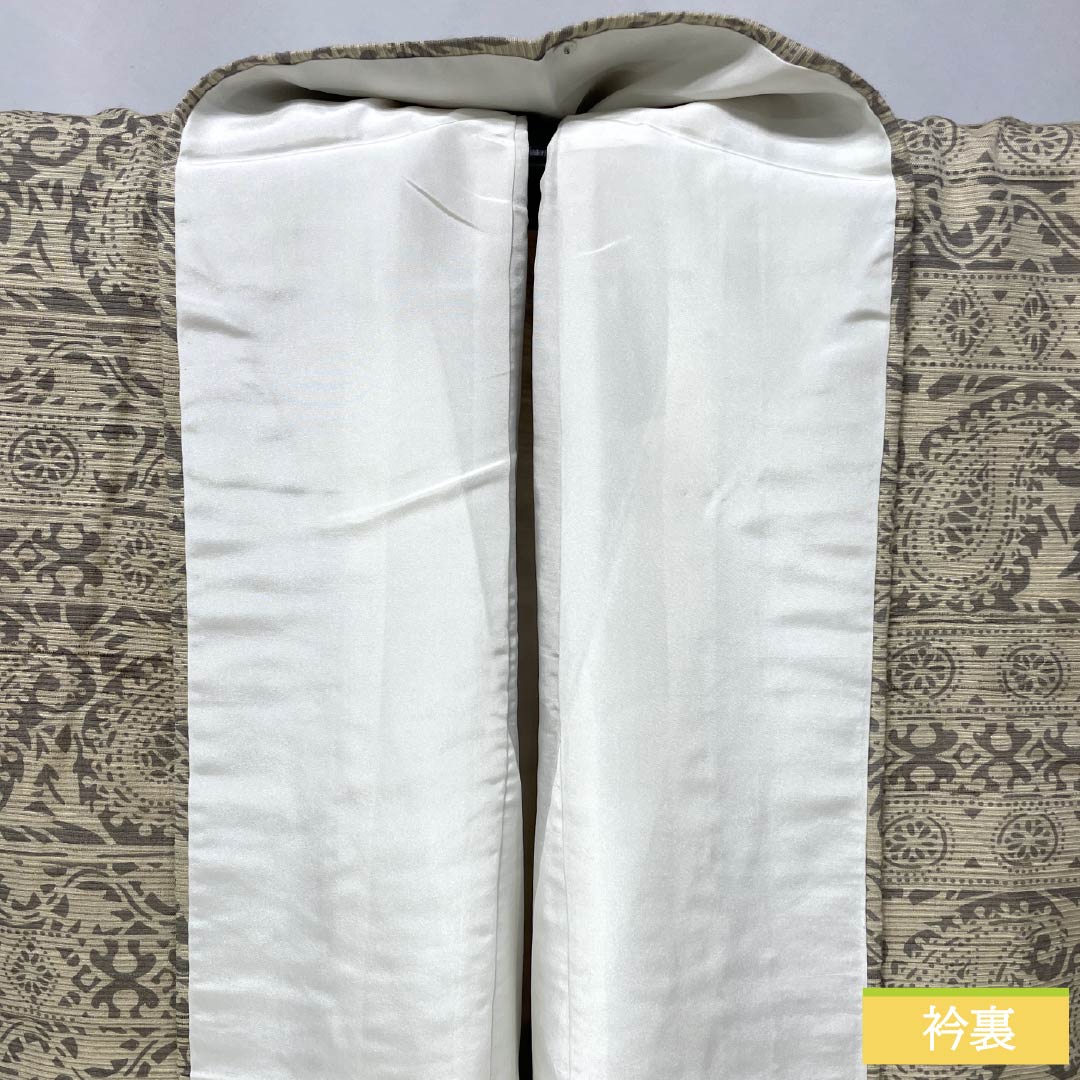 Komon silk S-rank kimono, length 160cm, sleeve length 65.5cm, lined, Tokyo white-brown (Tokyo shirachairo), paisley pattern, tsumugi fabric, silk guard, beige, product number 1115006772425