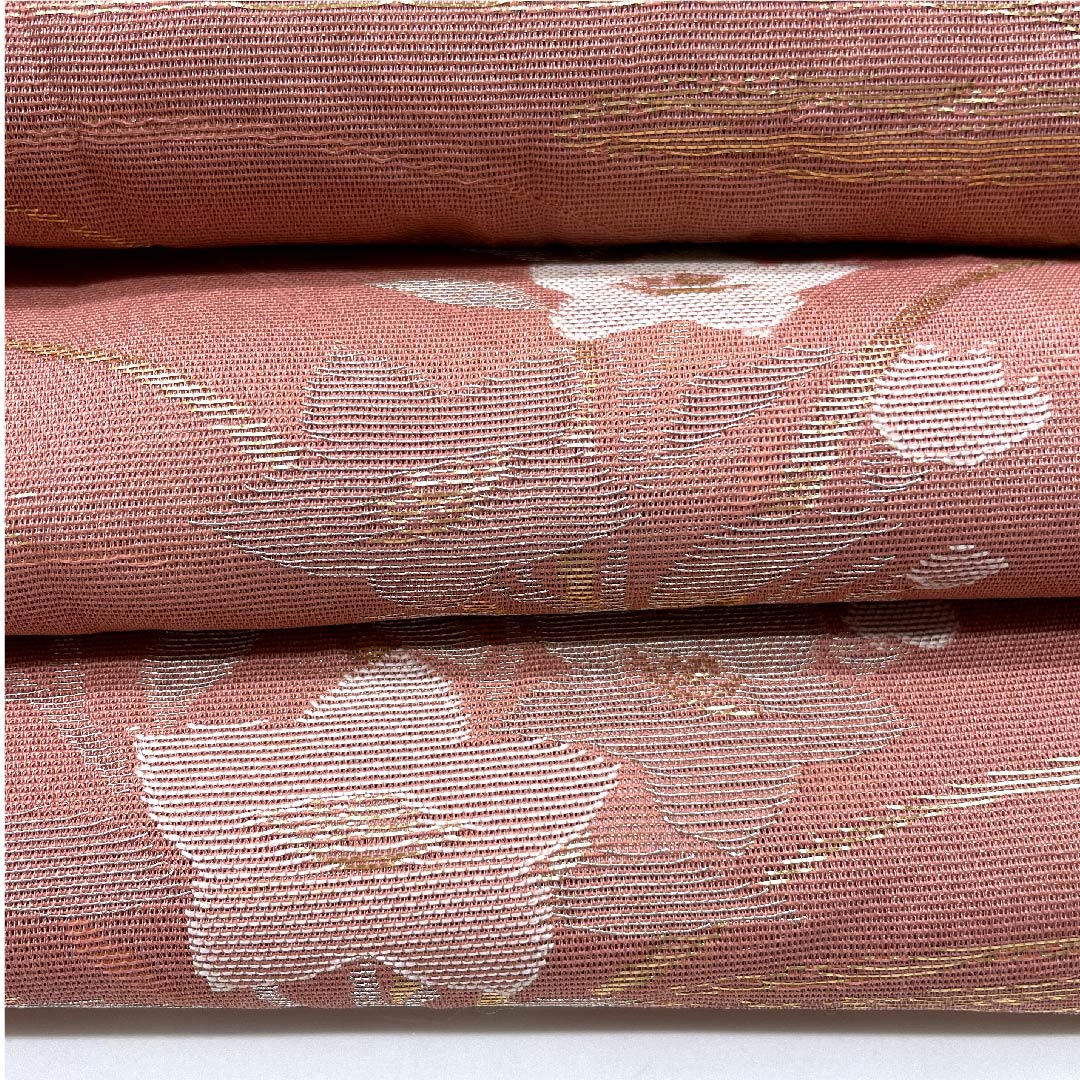 袋帯 浅蘇芳色(あさきすおういろ) 夏帯 桔梗 露芝 夏物 帯丈432cm 正絹 Aランク 六通 フォーマル ピンク系 1123007663313