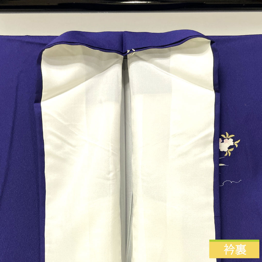 Homongi, pure silk, lined, length 165.5cm, sleeve length 67cm, Edo purple, Kyo-Yuzen, auspicious pattern, A rank, purple, 1112004143520